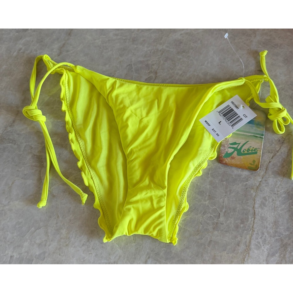 NWT Hobie Neon Citron Yellow Side Tie Ruffle Bikini Bottom HS3YA91 Citron